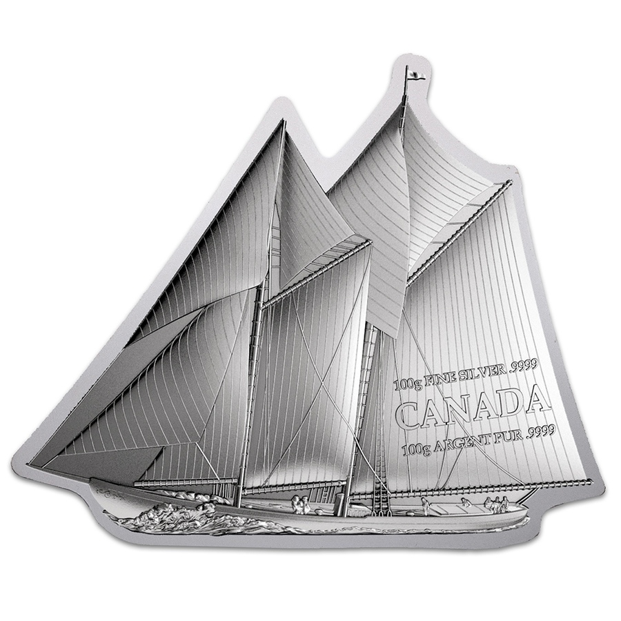 Image 729971_ALTMORE2.jpg, Product 729-971 / Price $349.95, Real Shape Iconic Canada 100 Grams Fine Silver Bluenose Schooner from Canadian Heritage Mint on TSC.ca's Coins department