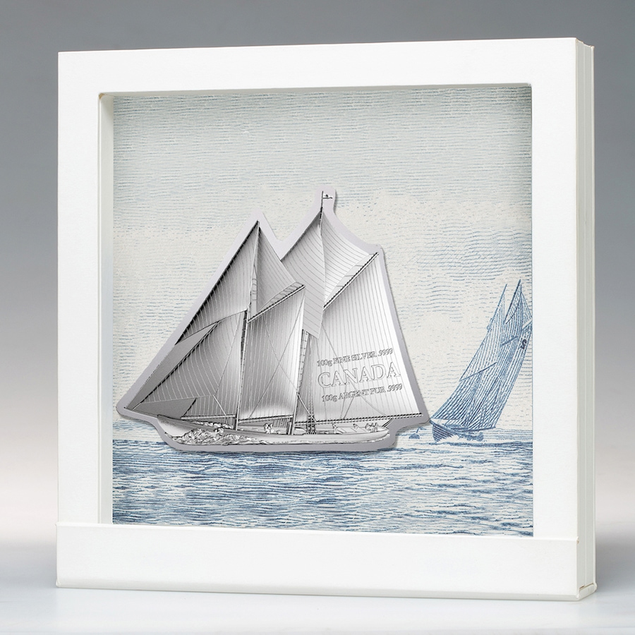 Image 729971_ALTMORE4.jpg, Product 729-971 / Price $349.95, Real Shape Iconic Canada 100 Grams Fine Silver Bluenose Schooner from Canadian Heritage Mint on TSC.ca's Coins department