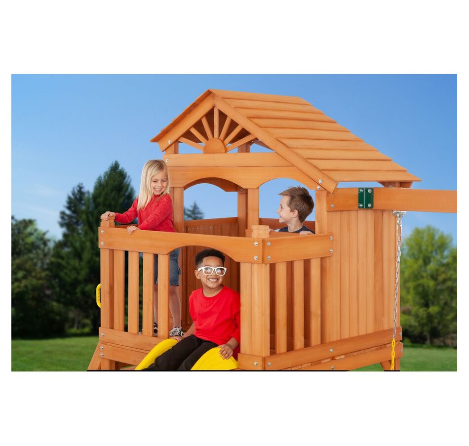 Image 730803_ALTMORE3.jpg, Product 730-803 / Price $2,499.99, Creative Cedar Designs Timber Valley Swing Set with Multi-Coloured Accessories and Yellow Slide from Creative Cedar Designs on TSC.ca's Home & Garden department