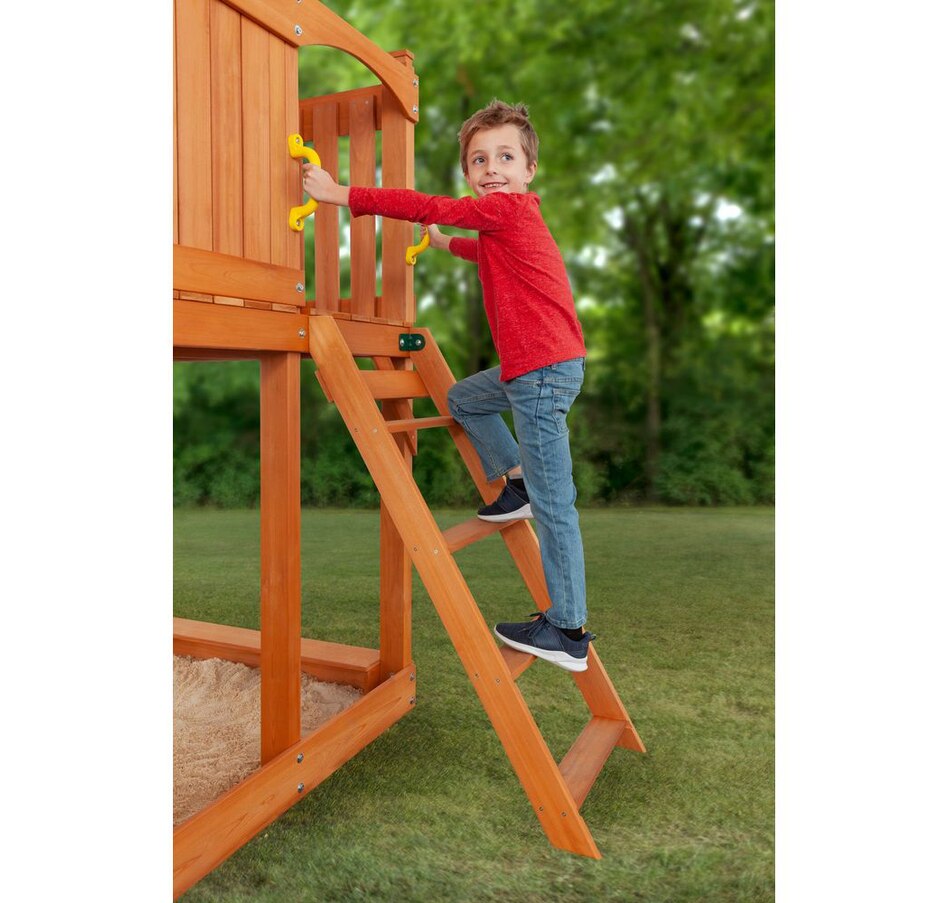 Image 730803_ALTMORE6.jpg, Product 730-803 / Price $2,499.99, Creative Cedar Designs Timber Valley Swing Set with Multi-Coloured Accessories and Yellow Slide from Creative Cedar Designs on TSC.ca's Home & Garden department