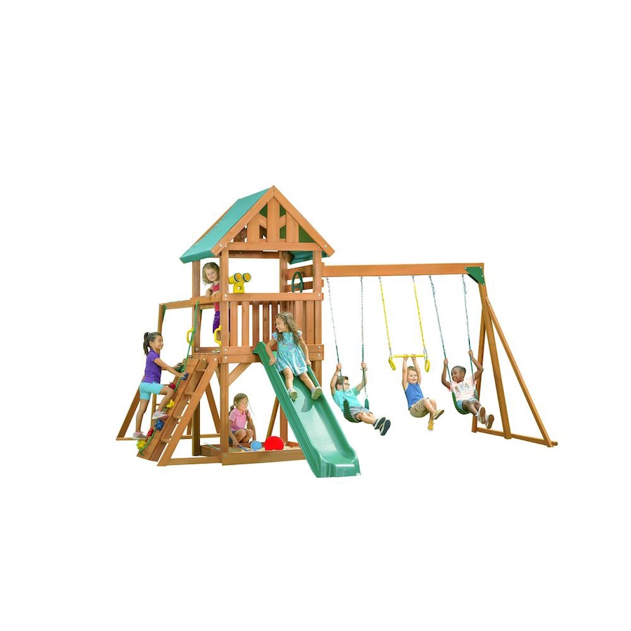Image 730807.jpg, Product 730-807 / Price $2,699.99, Creative Cedar Designs Mountain View Swing Set with Multi-Coloured Accessories and Green Slide from Creative Cedar Designs on TSC.ca's Home & Garden department