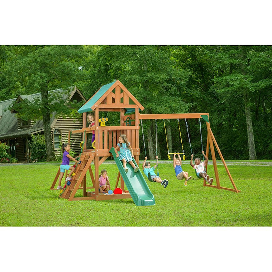 Image 730807_ALTMORE1.jpg, Product 730-807 / Price $2,699.99, Creative Cedar Designs Mountain View Swing Set with Multi-Coloured Accessories and Green Slide from Creative Cedar Designs on TSC.ca's Home & Garden department