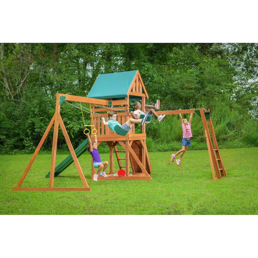 Image 730807_ALTMORE3.jpg, Product 730-807 / Price $2,699.99, Creative Cedar Designs Mountain View Swing Set with Multi-Coloured Accessories and Green Slide from Creative Cedar Designs on TSC.ca's Home & Garden department