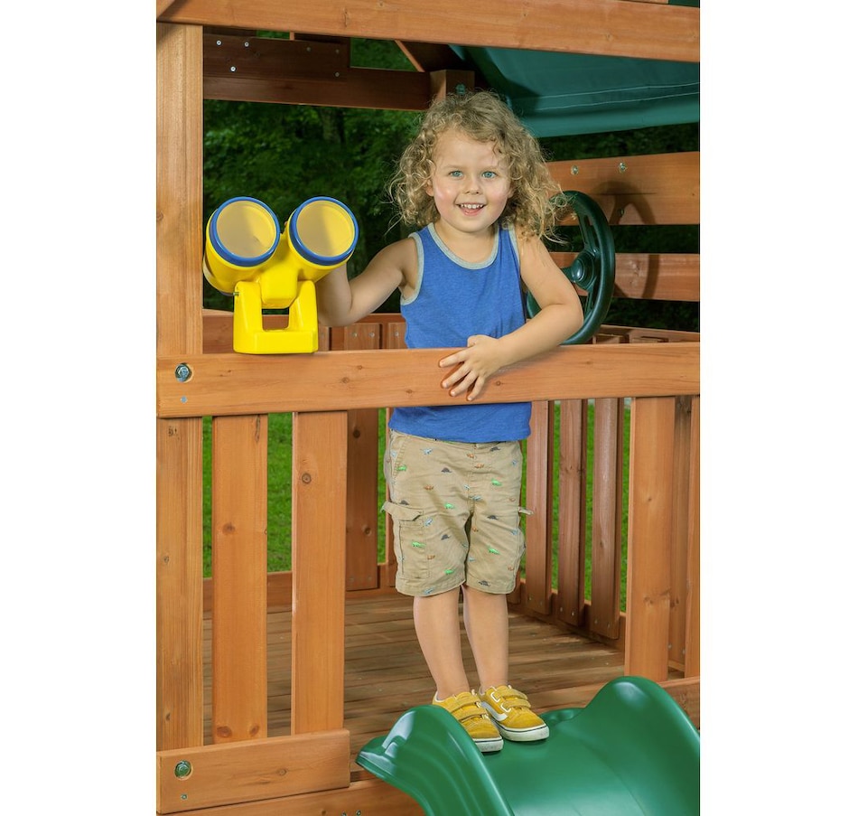 Image 730808_ALTMORE4.jpg, Product 730-808 / Price $2,699.99, Creative Cedar Designs Mountain View Swing Set with Yellow Accessories and Green Slide from Creative Cedar Designs on TSC.ca's Home & Garden department