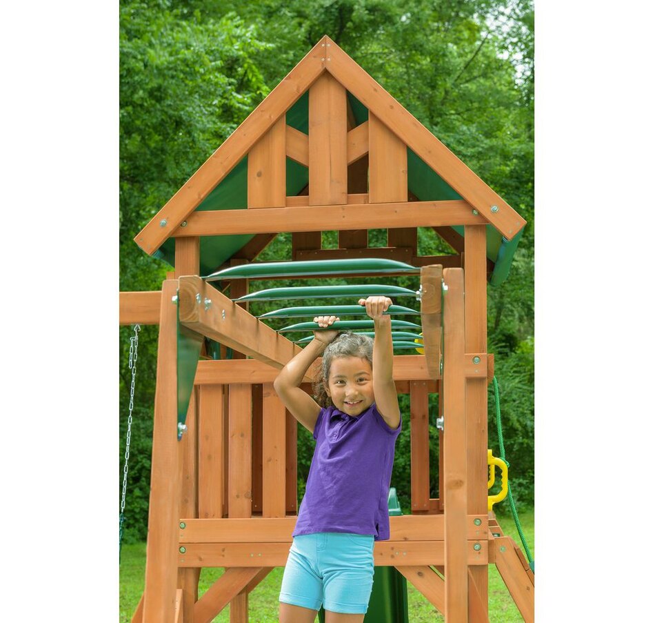 Image 730808_ALTMORE5.jpg, Product 730-808 / Price $2,699.99, Creative Cedar Designs Mountain View Swing Set with Yellow Accessories and Green Slide from Creative Cedar Designs on TSC.ca's Home & Garden department