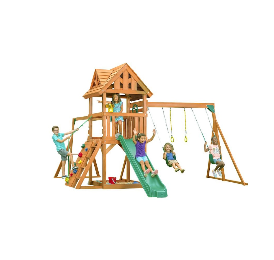 Image 730810.jpg, Product 730-810 / Price $2,799.99, Creative Cedar Designs Mountain View Lodge Swing Set with Multi-Coloured Accessories and Green Slide from Creative Cedar Designs on TSC.ca's Home & Garden department