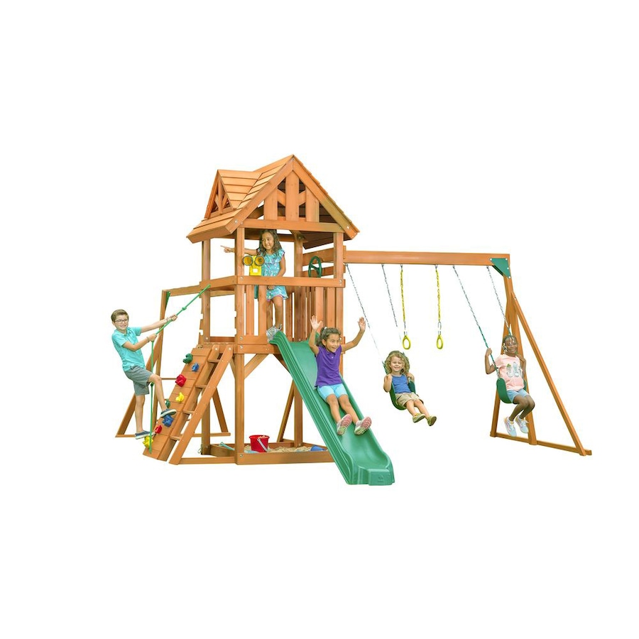 Image 730810.jpg, Product 730-810 / Price $2,799.99, Creative Cedar Designs Mountain View Lodge Swing Set with Multi-Coloured Accessories and Green Slide from Creative Cedar Designs on TSC.ca's Home & Garden department