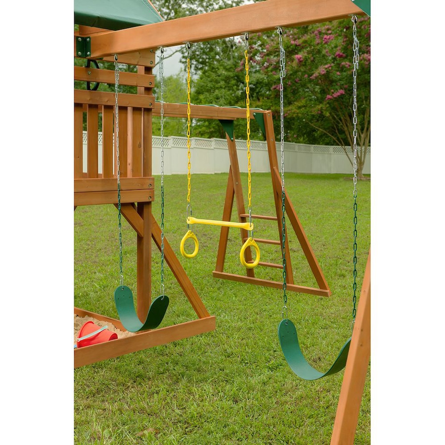 Image 730810_ALTMORE1.jpg, Product 730-810 / Price $2,799.99, Creative Cedar Designs Mountain View Lodge Swing Set with Multi-Coloured Accessories and Green Slide from Creative Cedar Designs on TSC.ca's Home & Garden department