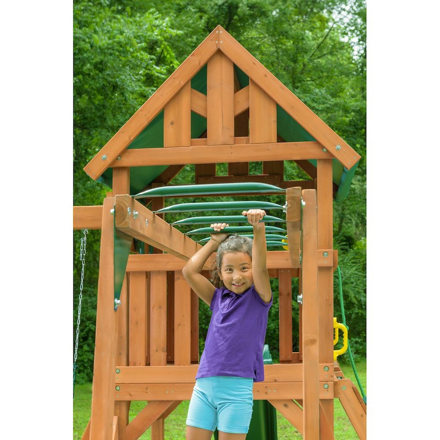 Image 730810_ALTMORE4.jpg, Product 730-810 / Price $2,799.99, Creative Cedar Designs Mountain View Lodge Swing Set with Multi-Coloured Accessories and Green Slide from Creative Cedar Designs on TSC.ca's Home & Garden department