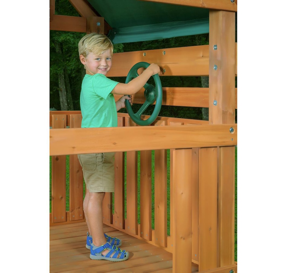 Image 730810_ALTMORE5.jpg, Product 730-810 / Price $2,799.99, Creative Cedar Designs Mountain View Lodge Swing Set with Multi-Coloured Accessories and Green Slide from Creative Cedar Designs on TSC.ca's Home & Garden department