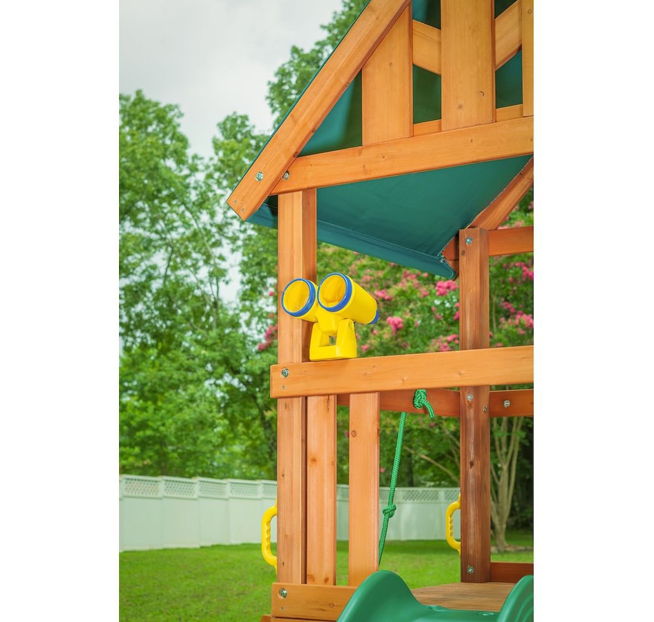 Image 730810_ALTMORE6.jpg, Product 730-810 / Price $2,799.99, Creative Cedar Designs Mountain View Lodge Swing Set with Multi-Coloured Accessories and Green Slide from Creative Cedar Designs on TSC.ca's Home & Garden department