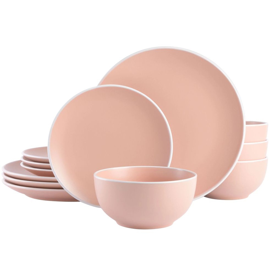 Image 731000.jpg, Product 731-000 / Price $74.88, Tia Mowry 12-Piece Dinnerware Set (coral, matte finish with white rim, stoneware) from Spice by Tia Mowry on TSC.ca's Kitchen department