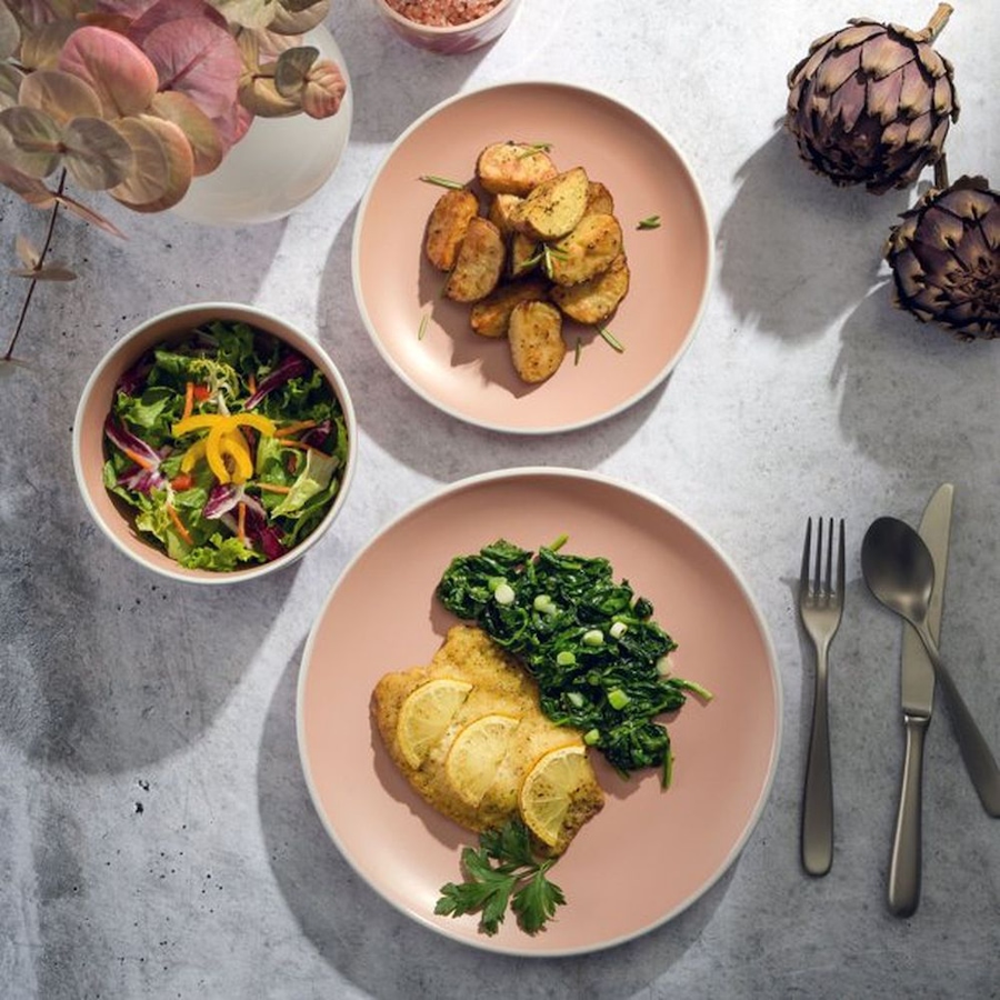 Image 731000_ALTMORE2.jpg, Product 731-000 / Price $74.88, Tia Mowry 12-Piece Dinnerware Set (coral, matte finish with white rim, stoneware) from Spice by Tia Mowry on TSC.ca's Kitchen department