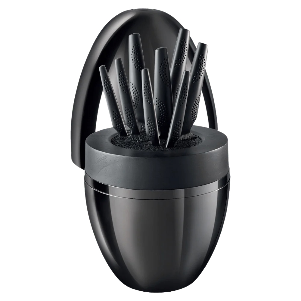 Netherworld ブラックメタル　blackl Cuisine::pro iD3 Black Samurai The Egg 9-Piece Knife Block - TSC.ca
