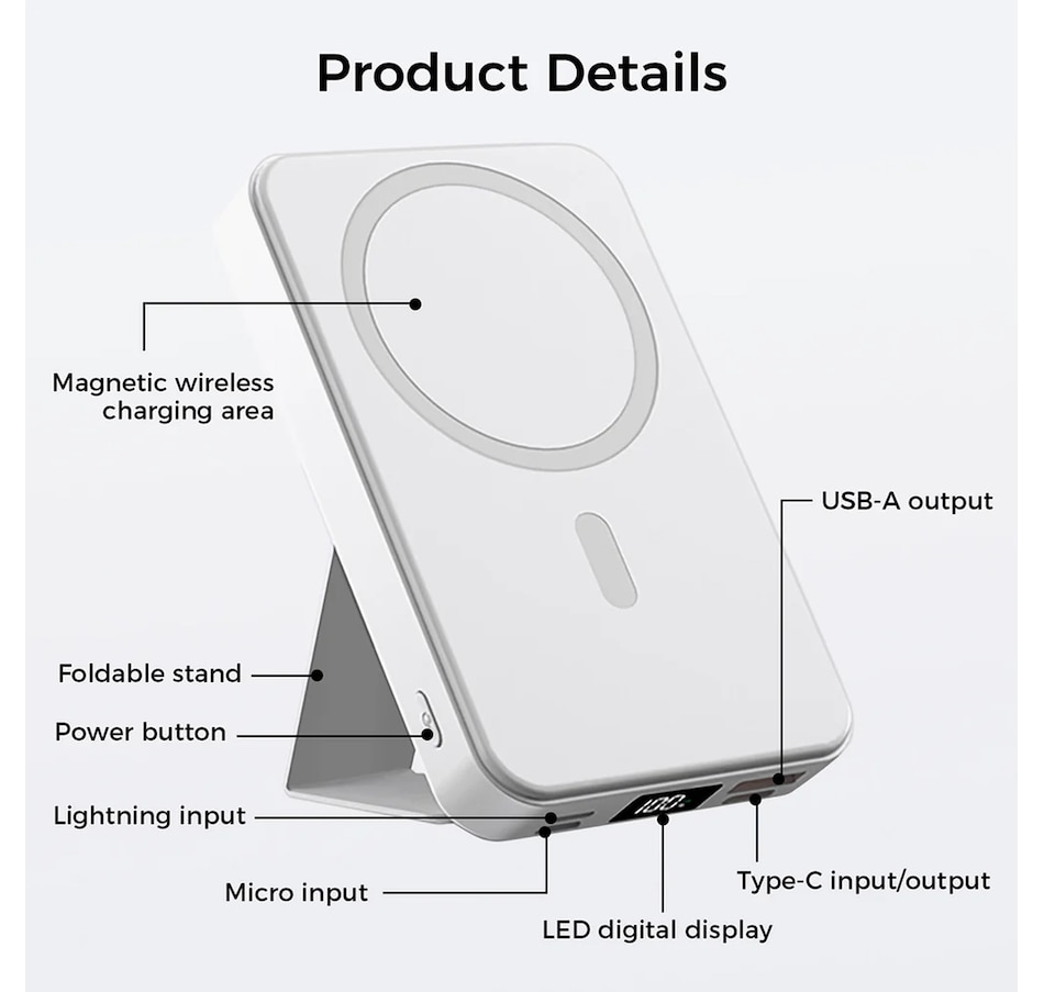 Image 731442_ALTMORE18.jpg, Product 731-442 / Price $79.99, Alpha Digital 10,000-mAh Portable Magnetic Wireless Charge Power Bank with Phone Stand from Alpha Digital on TSC.ca's Electronics department