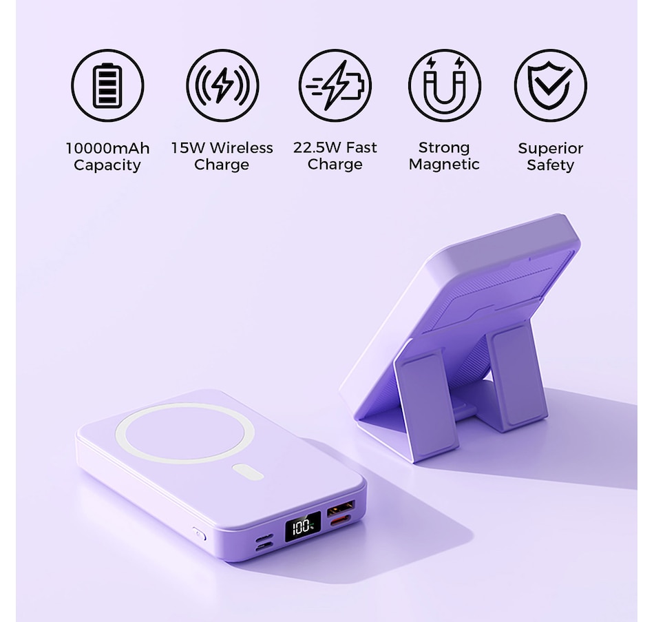 Image 731442_ALTMORE7.jpg, Product 731-442 / Price $79.99, Alpha Digital 10,000-mAh Portable Magnetic Wireless Charge Power Bank with Phone Stand from Alpha Digital on TSC.ca's Electronics department