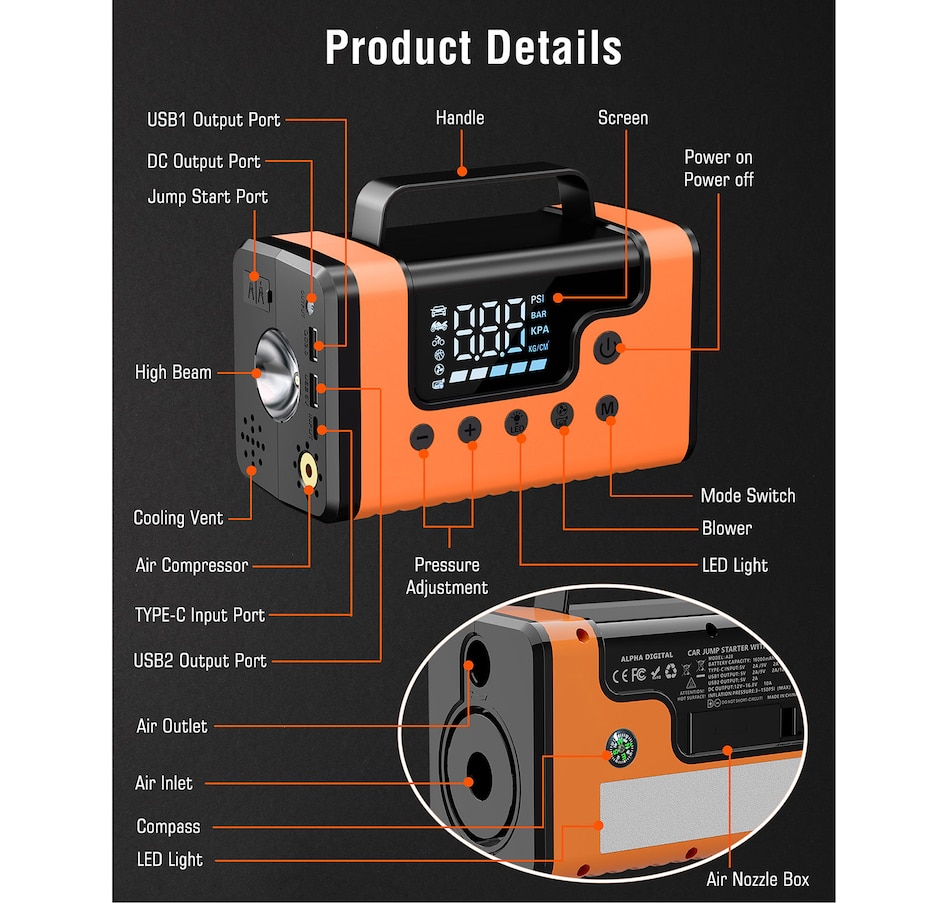 Image 731445_ALTMORE6.jpg, Product 731-445 / Price $179.99, Sungale Car Jump Starter with Air Compressor and Vacuum Cleaner from Sungale on TSC.ca's Home & Garden department