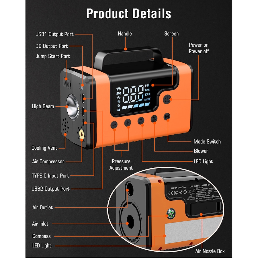 Image 731445_ALTMORE6.jpg, Product 731-445 / Price $179.99, Sungale Car Jump Starter with Air Compressor and Vacuum Cleaner from Sungale on TSC.ca's Home & Garden department