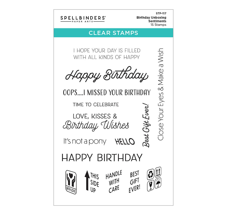 Image 731659_ALTMORE2.jpg, Product 731-659 / Price $24.99, Spellbinders Birthday Unboxing Sentiments Stamp Set from Spellbinders on TSC.ca's Home & Garden department