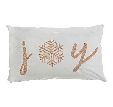 Christmas Velvet Embroidered Cushion White Joy 20" x 12" (Set of 2)