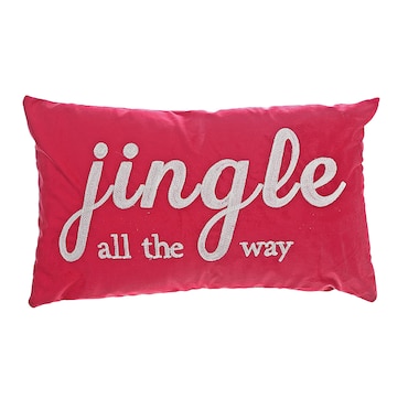 Christmas Velvet Embroidered Cushion Red Jingle 20" x 12" (Set of 2)