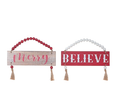 Christmas Beaded Hanger with Tassels Believe Merry (set of 2)