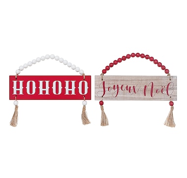 Christmas Beaded Hanger with Tassel Joyeux Noel (set of 2)