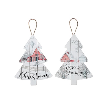 Christmas Flat Tree-Shaped Wall Hanger Winter Barn (set of 2)