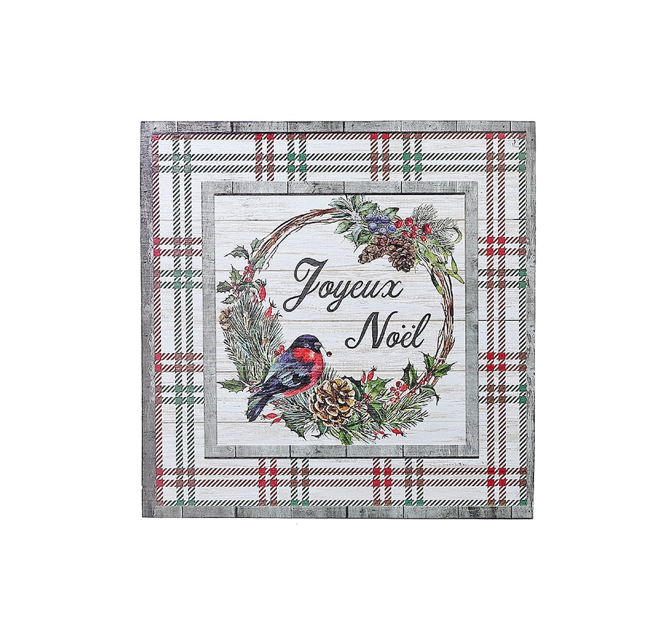 Image 732011.jpg, Product 732-011 / Price $34.00, Christmas Wood Plaid Border Wall Sign Joyeux Noel from IH Casa Decor on TSC.ca's Home & Garden department