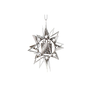 Christmas Spinning Silver Star Metal Present Ornament (set of 12)