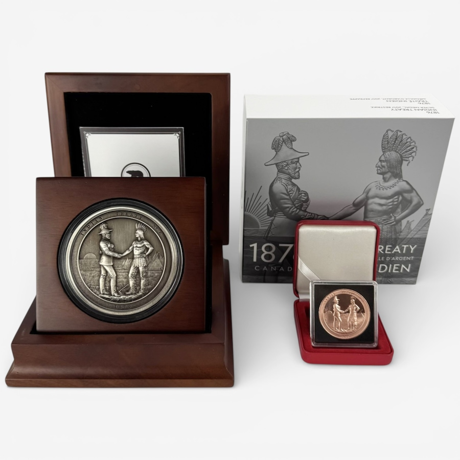 Image 732060.jpg, Product 732-060 / Price $1,895.00, 1876 Indian Treaty Medal Restrike - 10-Ounce Fine Silver with Antique Finish from Canadian Coin & Currency on TSC.ca's Coins department