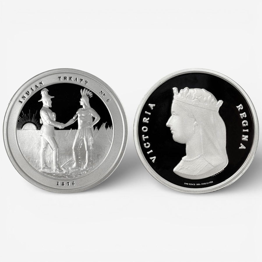 Image 732061.jpg, Product 732-061 / Price $189.95, 1876 Indian Treaty Medal Restrike - 1-Ounce Fine Silver Small Format Issue from Canadian Coin & Currency on TSC.ca's Coins department