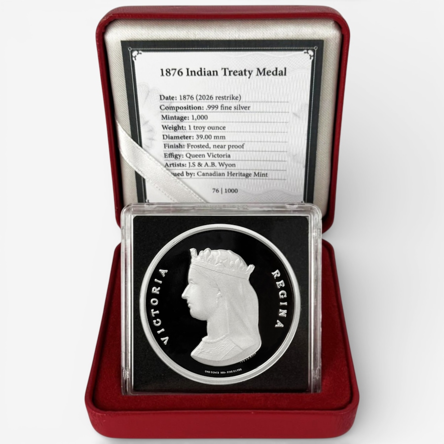 Image 732061_ALTMORE2.jpg, Product 732-061 / Price $189.95, 1876 Indian Treaty Medal Restrike - 1-Ounce Fine Silver Small Format Issue from Canadian Coin & Currency on TSC.ca's Coins department