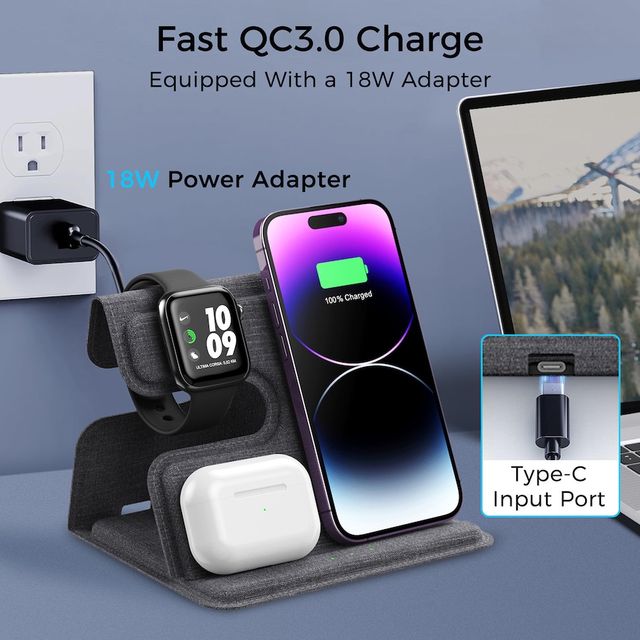 Image 732066_ALTMORE3.jpg, Product 732-066 / Price $84.99, Alpha Digital 3-in-1 Foldable Wireless Charger from Alpha Digital on TSC.ca's Electronics department