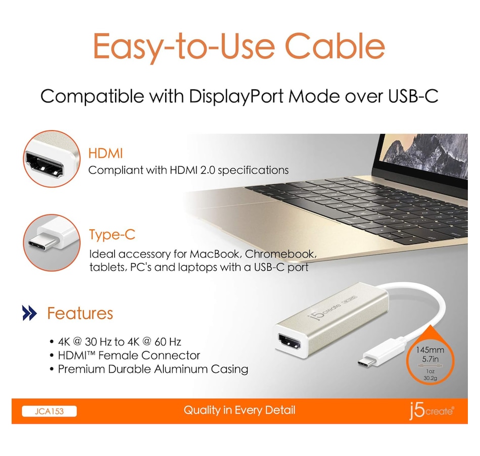 Image 732075_ALTMORE2.jpg, Product 732-075 / Price $54.99, j5create USB-C to 4K HDMI Adapter from j5create on TSC.ca's Electronics department