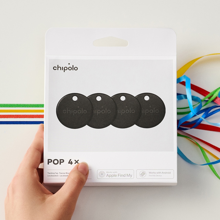 Image 732109_ALTMORE4.jpg, Product 732-109 / Price $119.99, Chipolo Pop Tracking Tag (works with Google’s Find My Device or Apple Find My; 4-pack; black) from Chipolo on TSC.ca's Electronics department