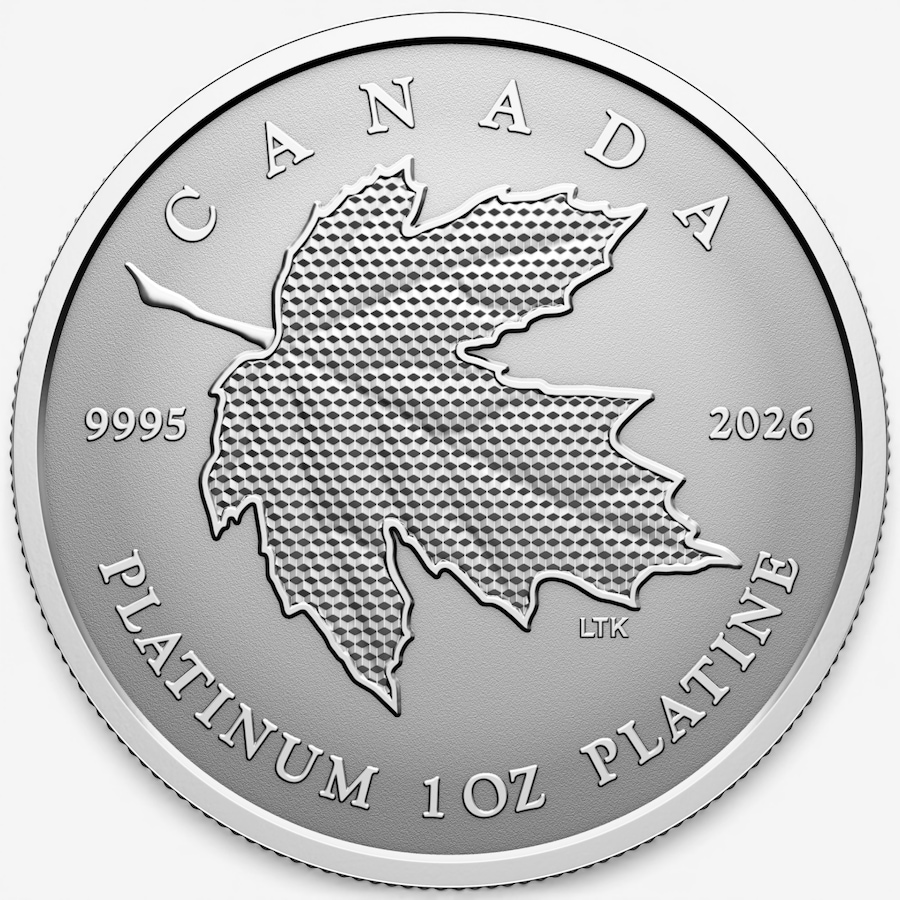 Image 732162_ALTMORE2.jpg, Product 732-162 / Price $6,999.95, 2026 $300 Maple Leaf Forever Pure Platinum Coin from Royal Canadian Mint (RCM) on TSC.ca's Coins department