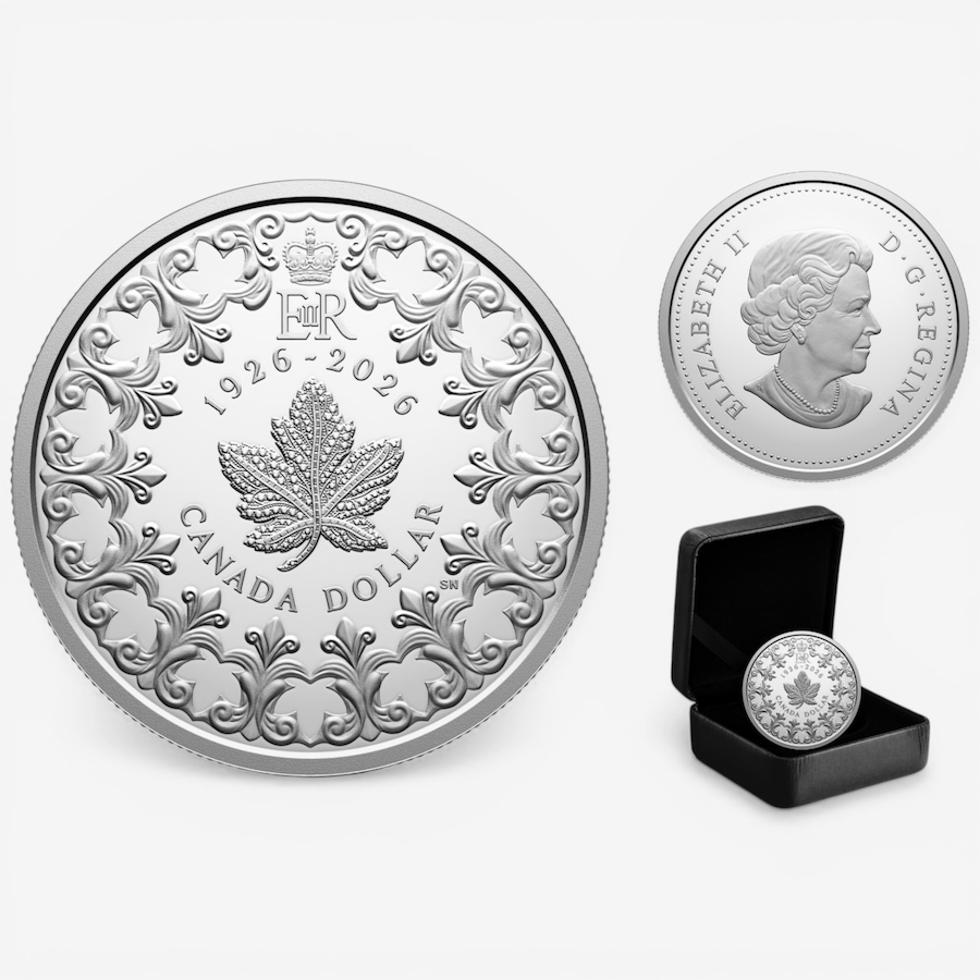 Image 732166_ALTMORE5.jpg, Product 732-166 / Price $219.95, 2026 Special Edition Proof Silver Dollar 100th Anniversary of the Birth of Queen Elizabeth II from Royal Canadian Mint (RCM) on TSC.ca's Coins department