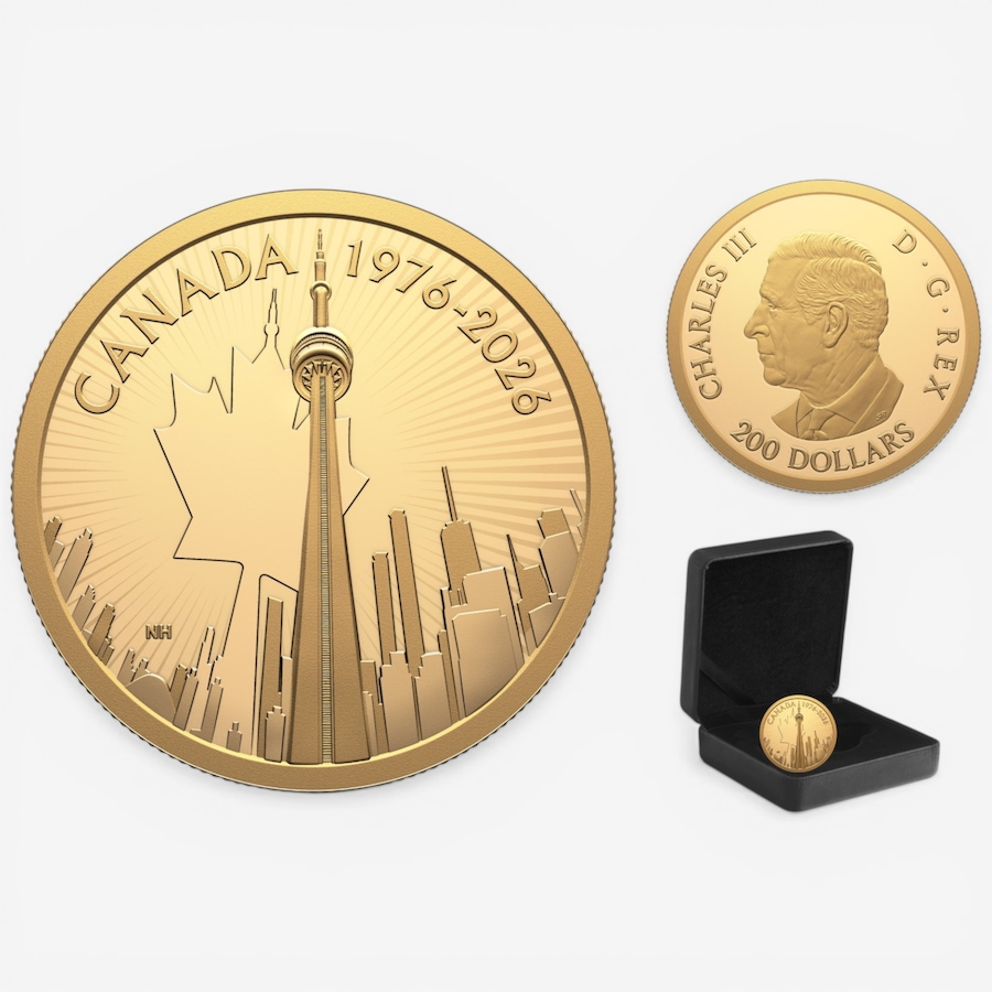 Image 732168.jpg, Product 732-168 / Price $4,759.95, 2026 CN Tower $200 Pure Gold Coin from Royal Canadian Mint (RCM) on TSC.ca's Coins department