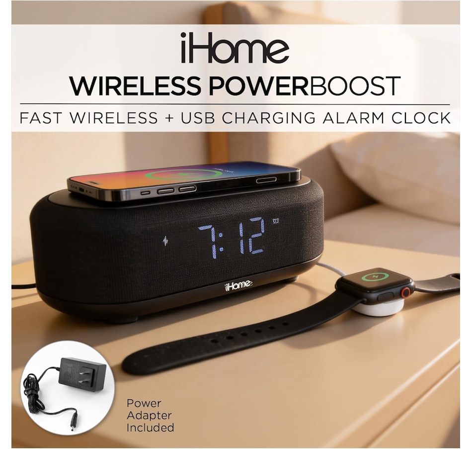 Image 732189_ALTMORE1.jpg, Product 732-189 / Price $59.99, iHome Bluetooth Alarm Clock with Wireless Charger and USB Charging Station from iHome on TSC.ca's Electronics department
