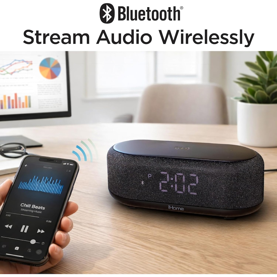 Image 732189_ALTMORE4.jpg, Product 732-189 / Price $59.99, iHome Bluetooth Alarm Clock with Wireless Charger and USB Charging Station from iHome on TSC.ca's Electronics department