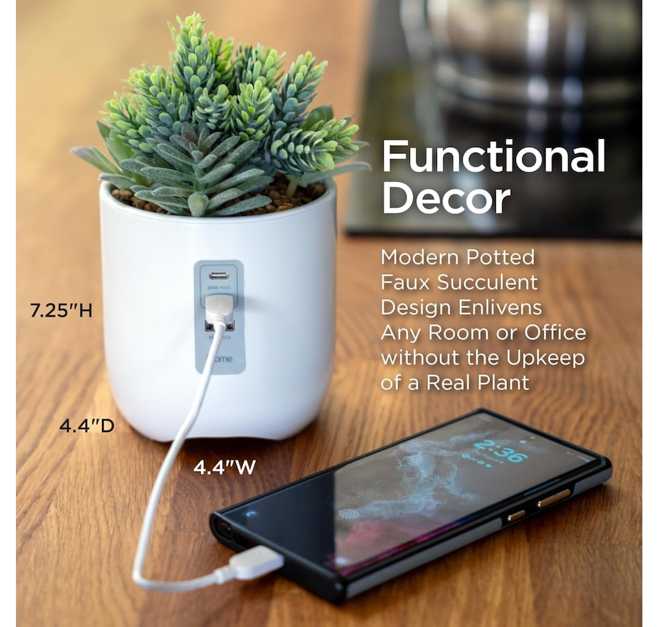 Image 732190_ALTMORE4.jpg, Product 732-190 / Price $49.99, iHome PowerPlant Charging Station, Faux Succulent with USB Charging Station from iHome on TSC.ca's Electronics department