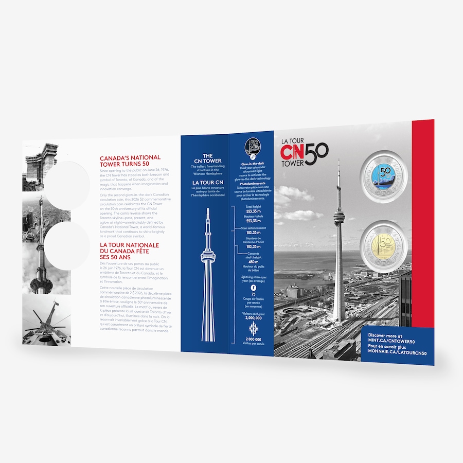 Image 732310.jpg, Product 732-310 / Price $14.95, 2026 $2 CN Tower Keepsake Set from Royal Canadian Mint (RCM) on TSC.ca's Coins department