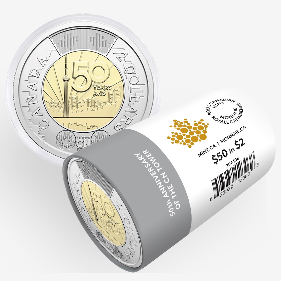 Image 732312.jpg, Product 732-312 / Price $89.95, 2026 CN Tower Classic Engraved Special Wrap Roll of 25 Coins from Royal Canadian Mint (RCM) on TSC.ca's Coins department