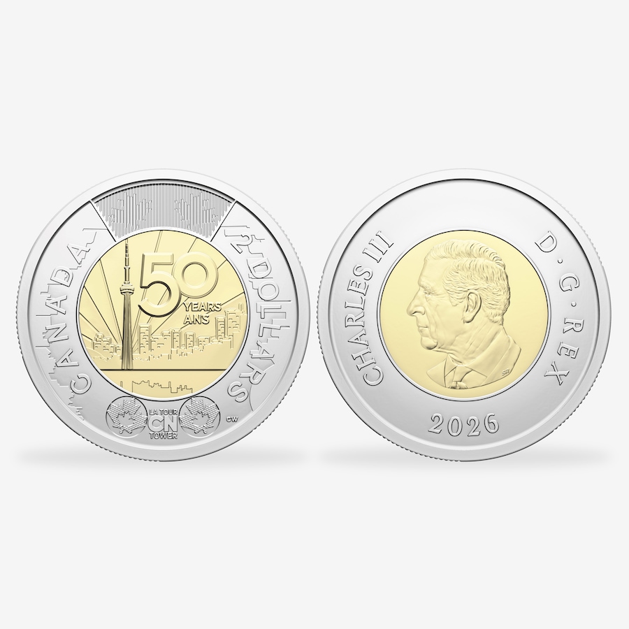 Image 732312_ALTMORE1.jpg, Product 732-312 / Price $89.95, 2026 CN Tower Classic Engraved Special Wrap Roll of 25 Coins from Royal Canadian Mint (RCM) on TSC.ca's Coins department