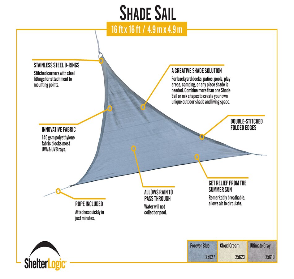 Image 732356_ALTMORE4.jpg, Product 732-356 / Price $39.99, Shelterlogic Triangle Shade Sail 16' from ShelterLogic on TSC.ca's Home & Garden department