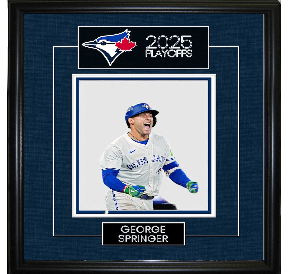 Image 732478.jpg, Product 732-478 / Price $89.99, George Springer Framed 8" x 10" Photo Toronto Blue Jays 2025 Playoffs from Frameworth on TSC.ca's Sports department