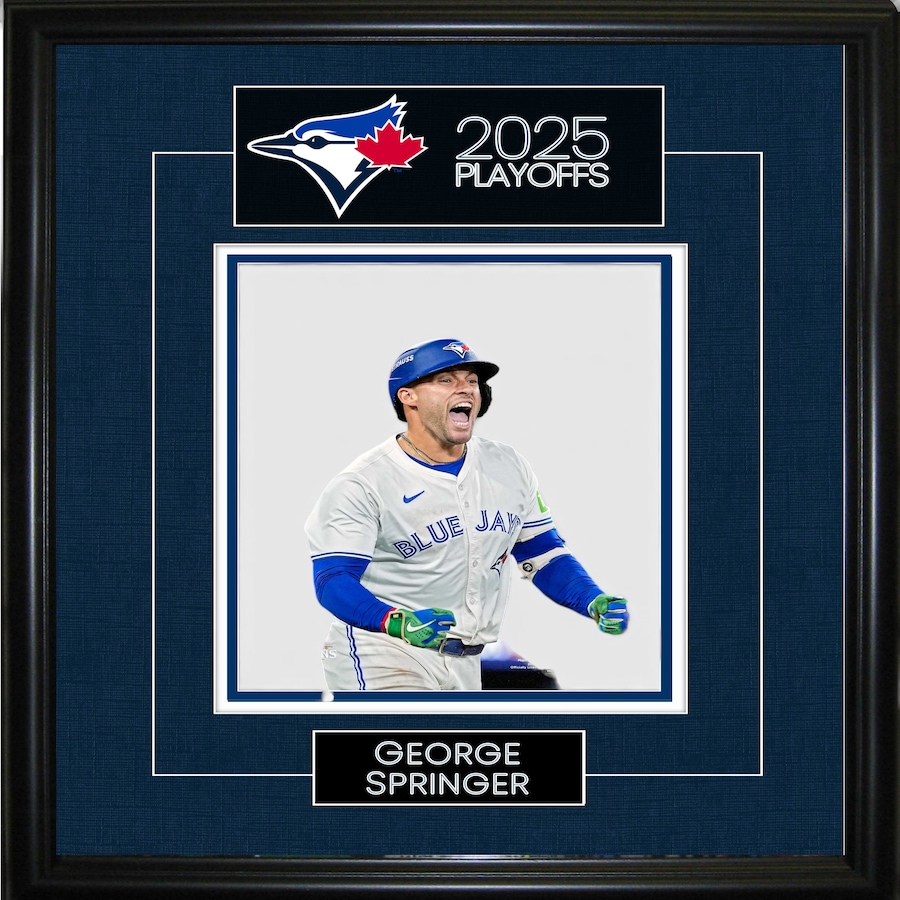 Image 732478.jpg, Product 732-478 / Price $89.99, George Springer Framed 8" x 10" Photo Toronto Blue Jays 2025 Playoffs from Frameworth on TSC.ca's Sports department