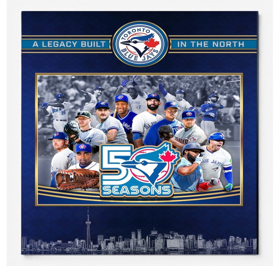 Image 732485.jpg, Product 732-485 / Price $69.99, Toronto Blue Jays Framed 11" x 14 Photo in Photo Glass 50th Anniversary Collage from Frameworth on TSC.ca's Sports department
