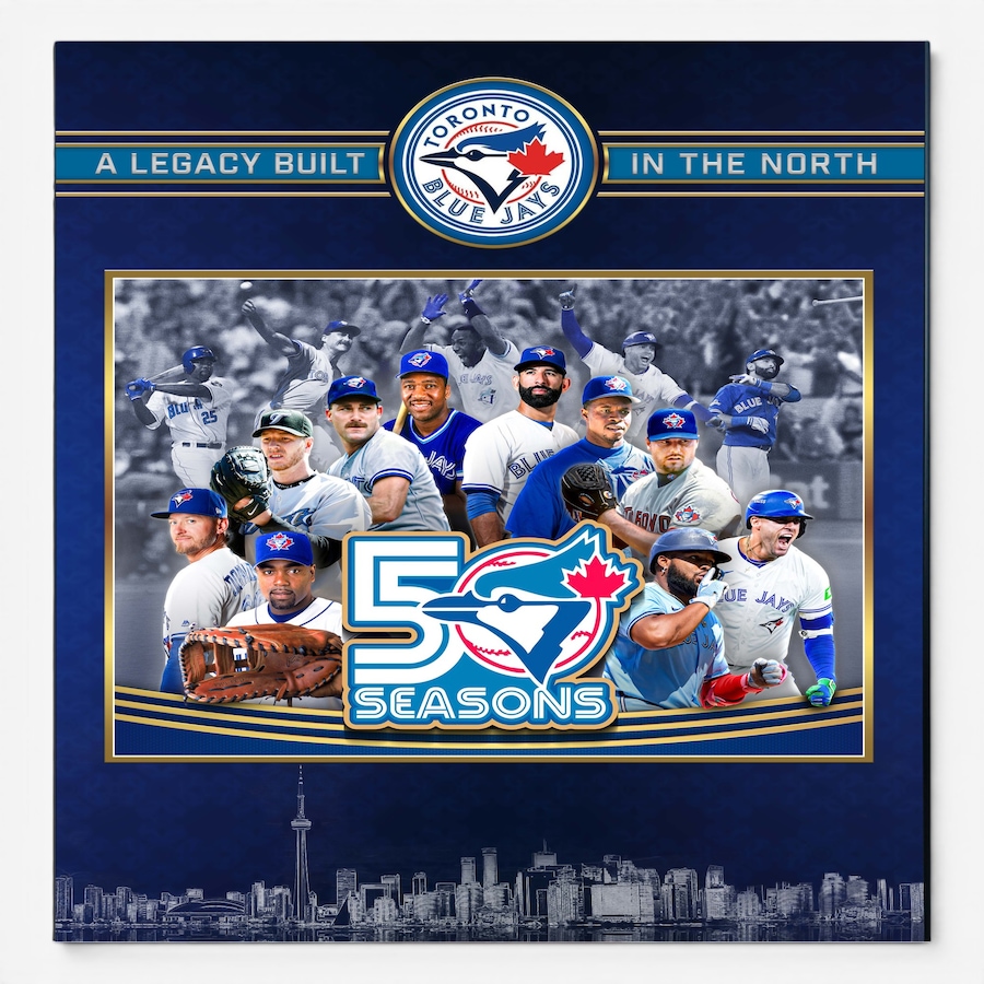 Image 732485.jpg, Product 732-485 / Price $69.99, Toronto Blue Jays Framed 11" x 14 Photo in Photo Glass 50th Anniversary Collage from Frameworth on TSC.ca's Sports department